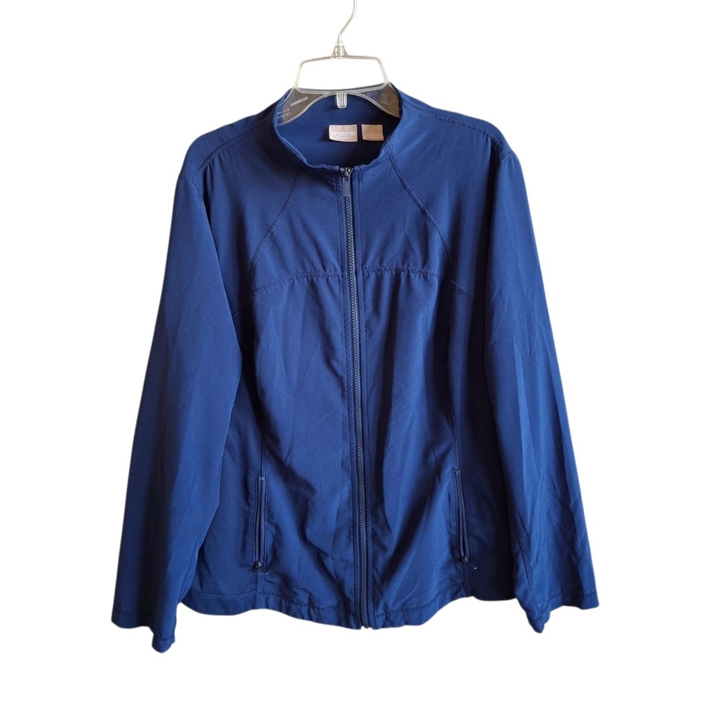 Chicos Zenergy Activewear Jacket Size 2 US 12/14 Blue Full Zip Stretch Lightweig